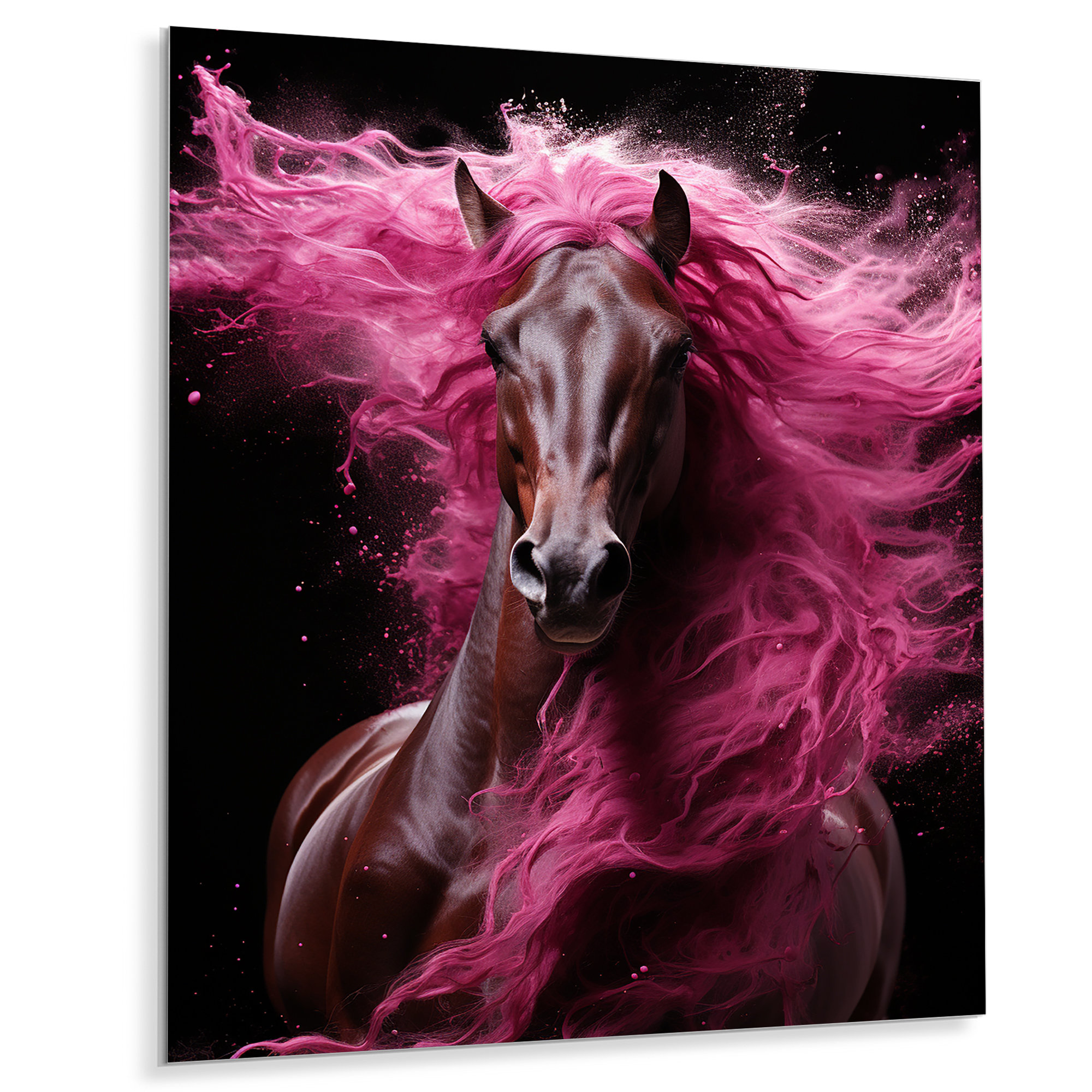 Gracie Oaks Black Pink Horse Vibrant Equine IV Animals Horse Metal